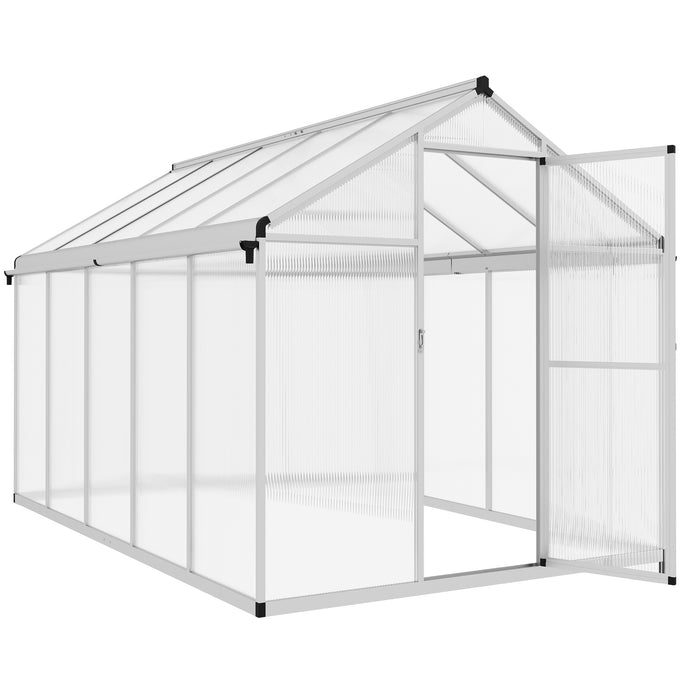 Polycarbonate Walk-In Greenhouse 6x10ft - Sturdy Aluminium Frame, Integrated Rain Gutters, Ample Ventilation with Window - Ideal for Garden Plant Cultivation