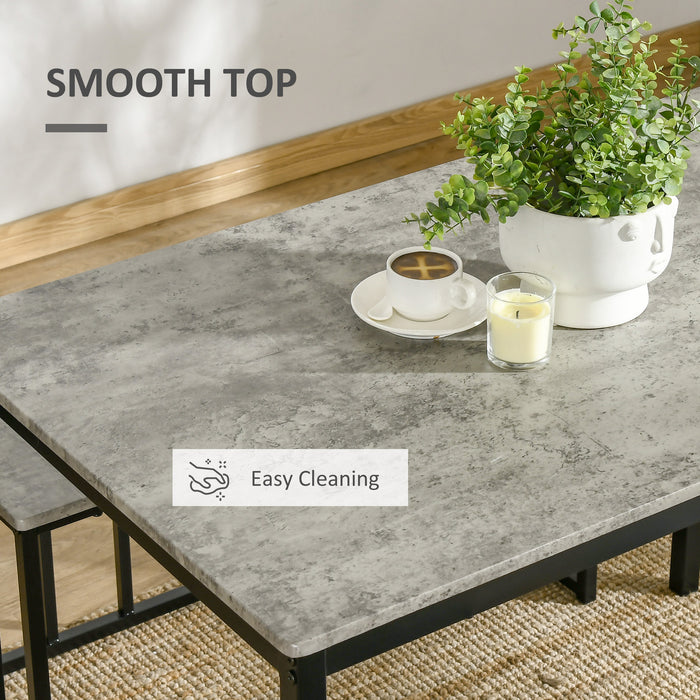 Concrete-Effect Dining Ensemble for Four - Steel-Framed Kitchen Table & Bench Set with Grey Finish - Ideal for Family Meals and Small Space Dining
