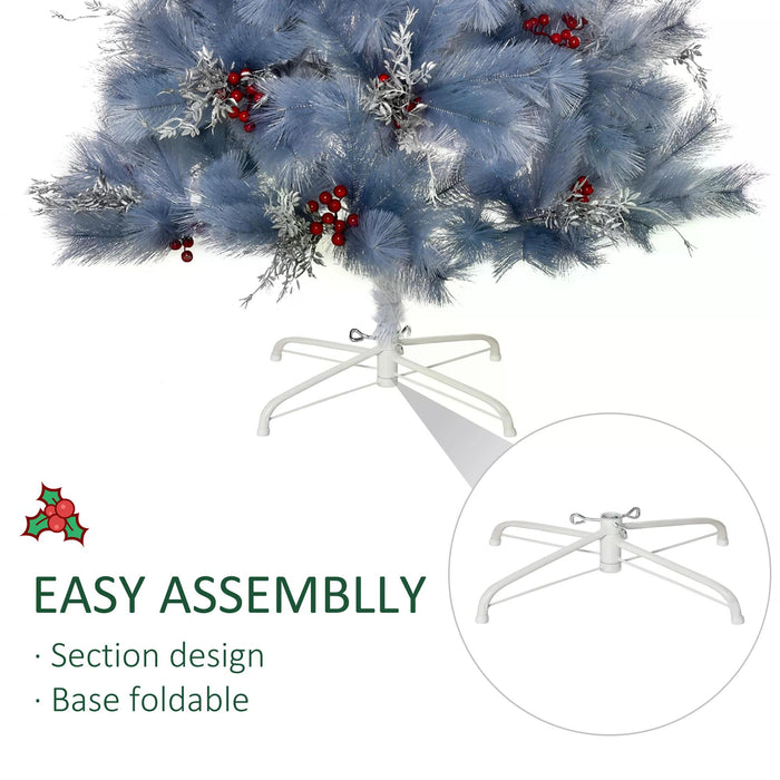 150cm Artificial Christmas Tree with Berries - Lush Replica Spruce in Grey - Ideal Holiday Decoration for Home Ambiance