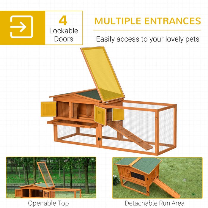Outdoor Wooden Rabbit Hutch with Run - Spacious Bunny Cage with Sliding Tray, Hay Rack & Ramp, Ideal for Guinea Pigs - Easy-Access Hide House for Small Pets, 156x58x68cm