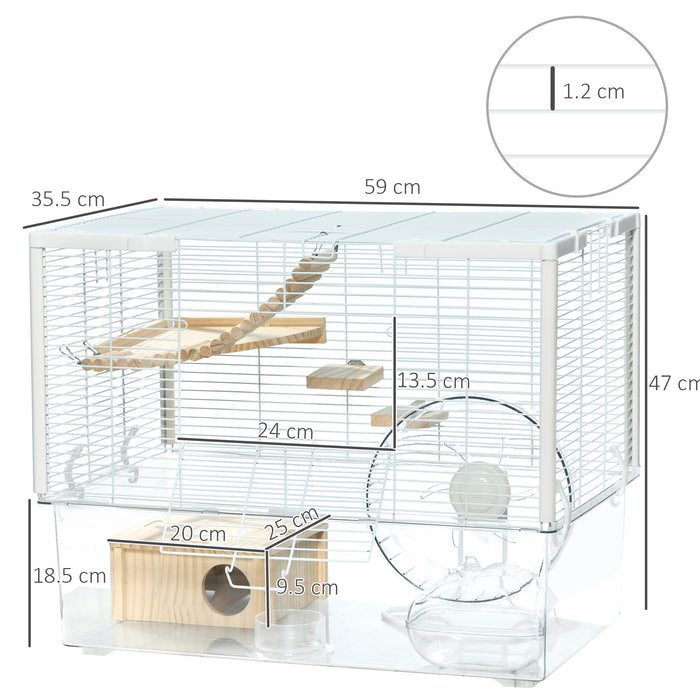 Wooden Gerbilarium with Accessories - Hamster and Gerbil Habitat with Exercise Wheel, Ramp, Food Bowl - Ideal for Small Rodent Pets, Earthy Aesthetics