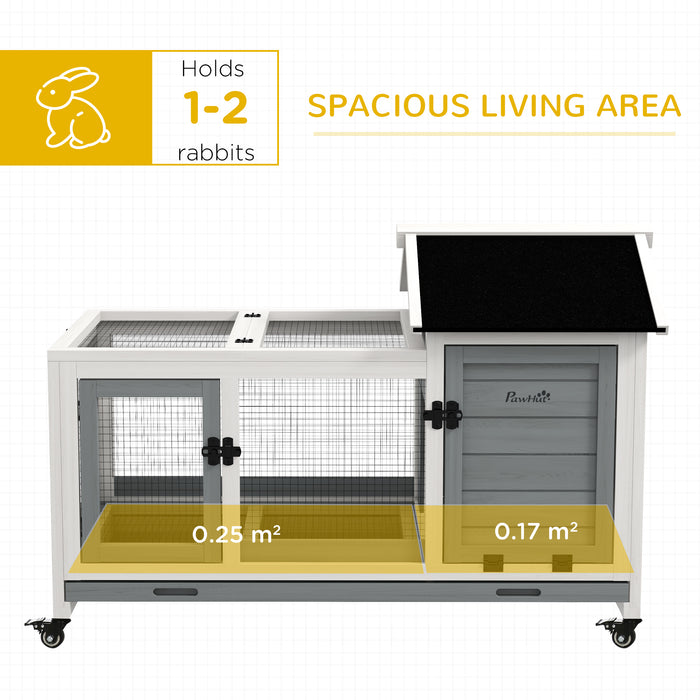 Wooden Pet Habitat - Rabbit Hutch and Guinea Pig Cage with Removable Tray and Wheels - Ideal for Small Animal Comfort and Easy Mobility