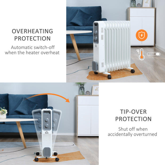 2720W Oil-Filled Radiator Heater - Portable Electric Heater with 3 Heat Settings and Adjustable Thermostat - Energy-Efficient Indoor Heating Solution with Safety Auto Shut-off