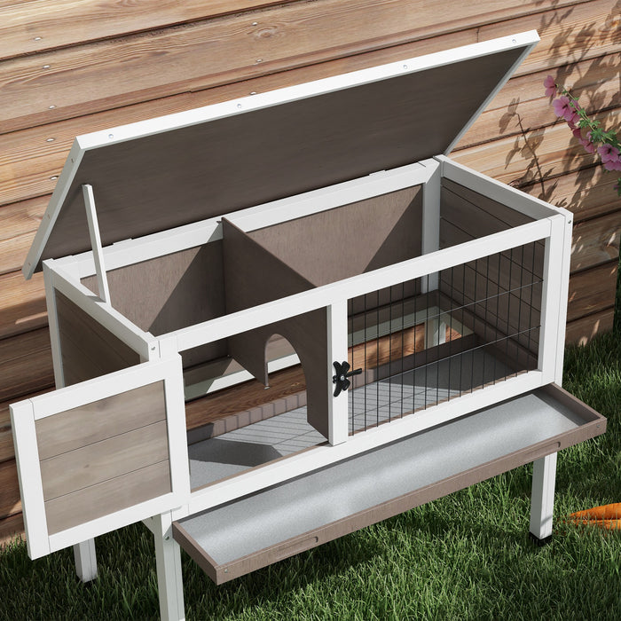 Wooden Pet Habitat for Small Animals - Spacious Bunny & Guinea Pig Hutch with Built-In Tray and Openable Asphalt Roof - Ideal for Garden Settings and Animal Comfort (84 x 43 x 70 cm, Brown)