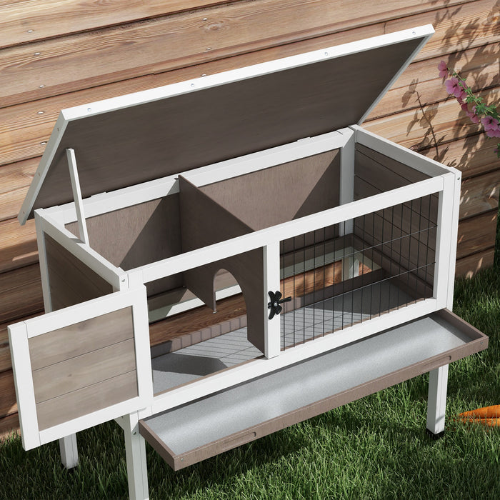 Wooden Pet Habitat for Small Animals - Spacious Bunny & Guinea Pig Hutch with Built-In Tray and Openable Asphalt Roof - Ideal for Garden Settings and Animal Comfort (84 x 43 x 70 cm, Brown)