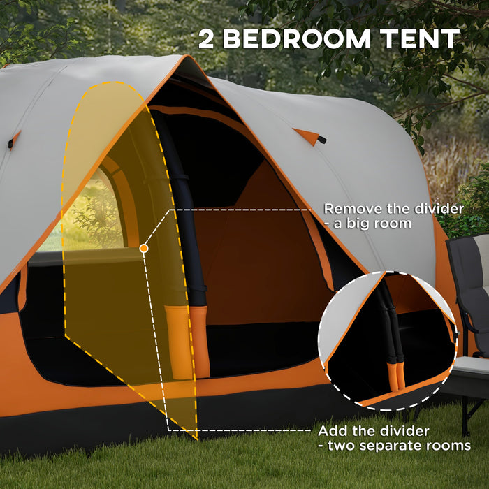 6-8 Person Camping Tent with 2000mm Waterproof Rainfly - Durable Outdoor Shelter with Carry Bag for Fishing, Hiking, Festivals - Spacious & Easy Setup in Orange