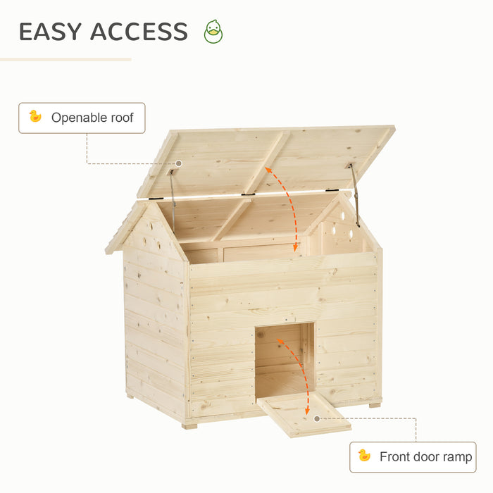 Poultry Haven Duck Coop - Wooden Shelter for 2-4 Ducks, Elevated Design with Ventilation - Includes Openable Roof for Easy Cleaning