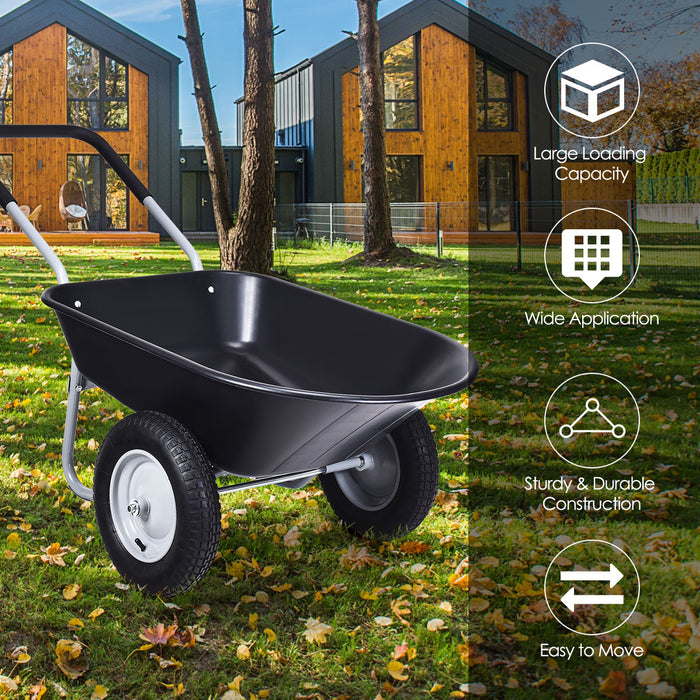 Wheelbarrow with 2 Pneumatic Tires - Heavy Duty 150KG Load Capacity in Black - Ideal for Gardening and Construction Tasks