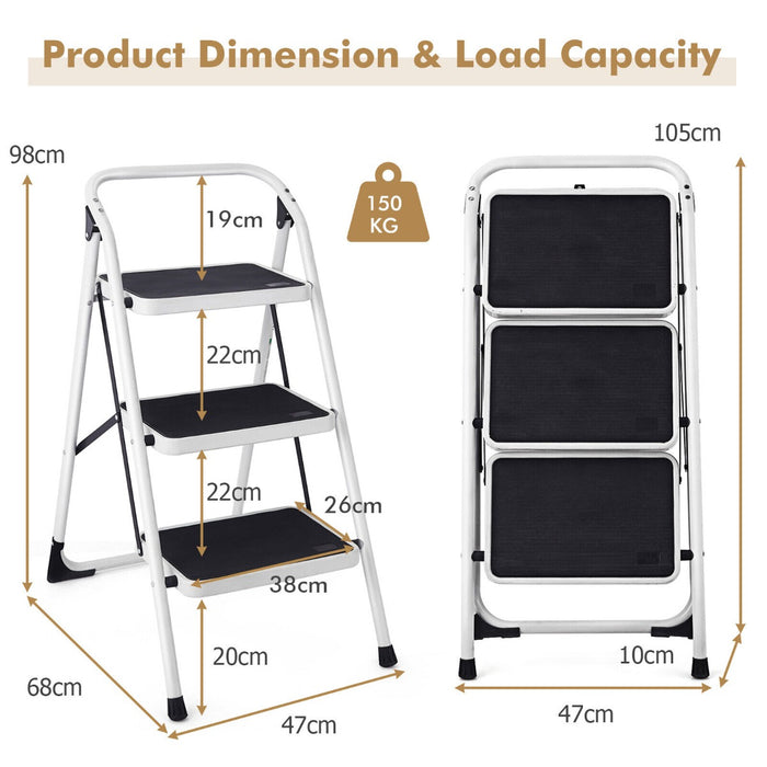 3-Tread Step Ladder - Foldable, Portable with Platform and Safe Lock - Ideal for Safe, High Reach Tasks