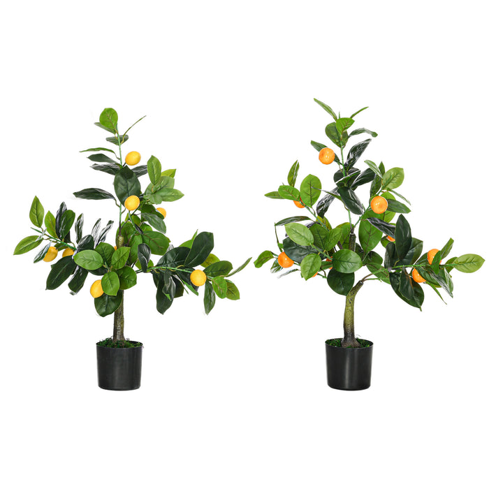 Artificial Lemon & Orange Tree Set with Potted Base - Lifelike Indoor/Outdoor Decorative Plants, 60cm Height - Refreshing Accent for Home & Office Spaces