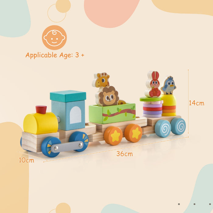 Classic Wooden Toy Train Set - Stackable, Colorful Animal Design - Ideal for Developing Motor Skills and Imagination for Toddlers