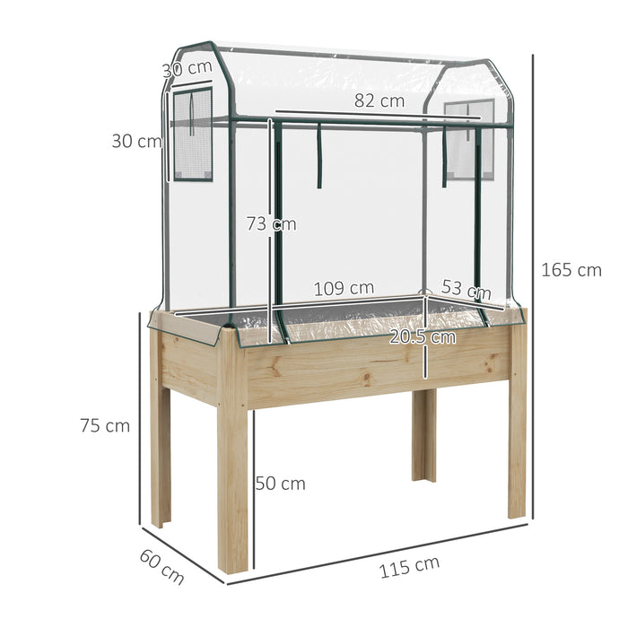 Wooden Planter Box with Greenhouse Cover - Elevated Raised Garden Bed with Bed Liner for Vegetables, Flowers, and Herbs - Ideal for Patio, Deck, or Yard Gardening