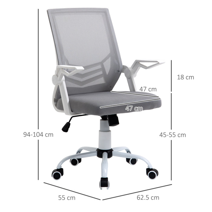 Ergonomic Mesh Swivel Office Chair with Lumbar Support - Adjustable Height Desk Chair with Flip-Up Arms, Grey - Ideal for Home Office Comfort and Posture Improvement