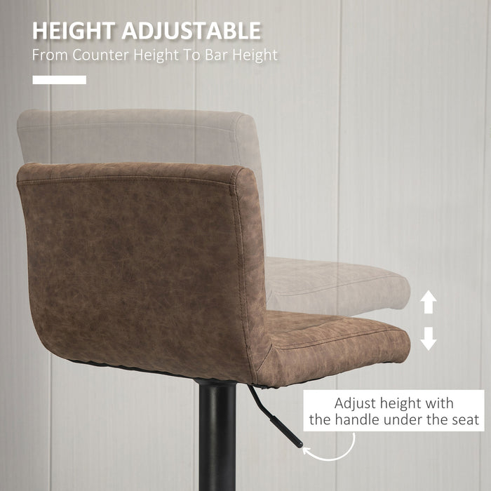 Adjustable Height Swivel Gas Lift Barstools - Set of 2, PU Leather, Footrest, Brown - Ideal for Home Bar or Kitchen Counter Seating