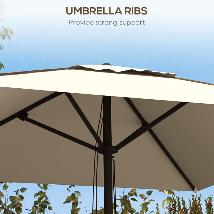 Patio Parasol Sun Shade Umbrella with Air Vent - Beige Market Umbrella with Piping Edge for Outdoor Table - UV Protection and Wind-Resistant Canopy for Garden and Backyard
