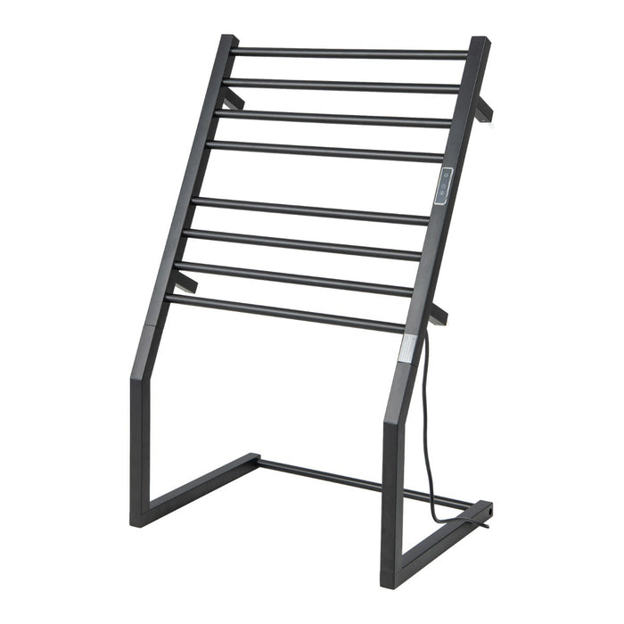Wall Mounted 8 Bar Towel Warmer Rack - LED Display, Black Finish - Perfect for Keeping Towels Warm and Dry