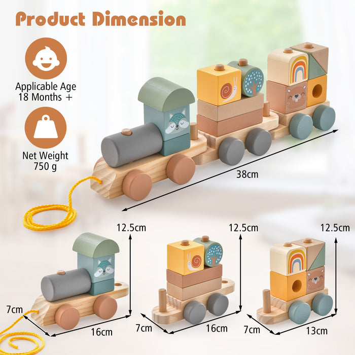 Wooden Toy Train Set with Blocks - Early Learning and Educational Toy - Perfect Tool For Developing Motor Skills in Kids
