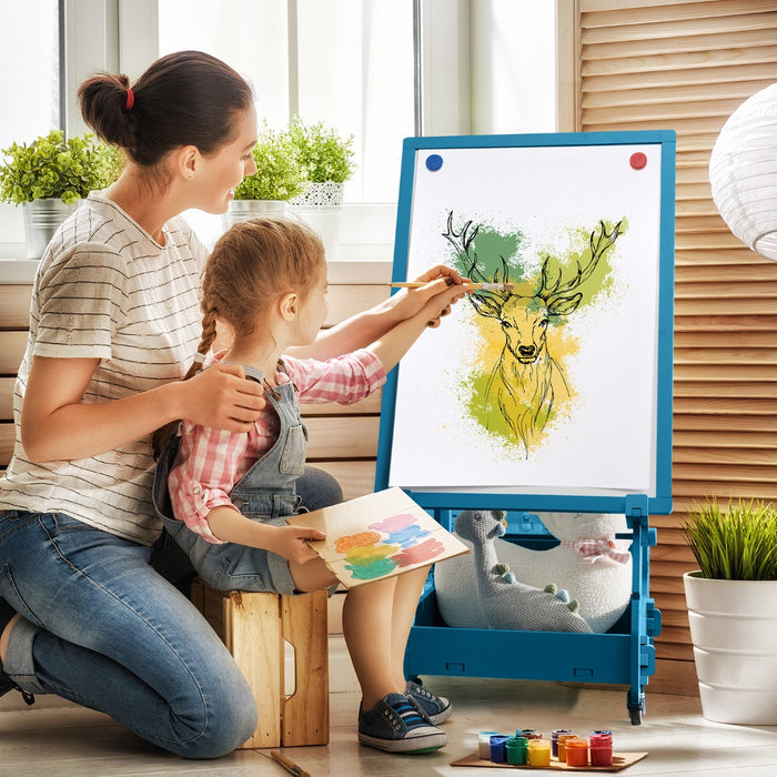 Kids Joy - Multifunctional Navy Art Easel with Integrated Storage - Ideal for Encouraging Creativity in Children