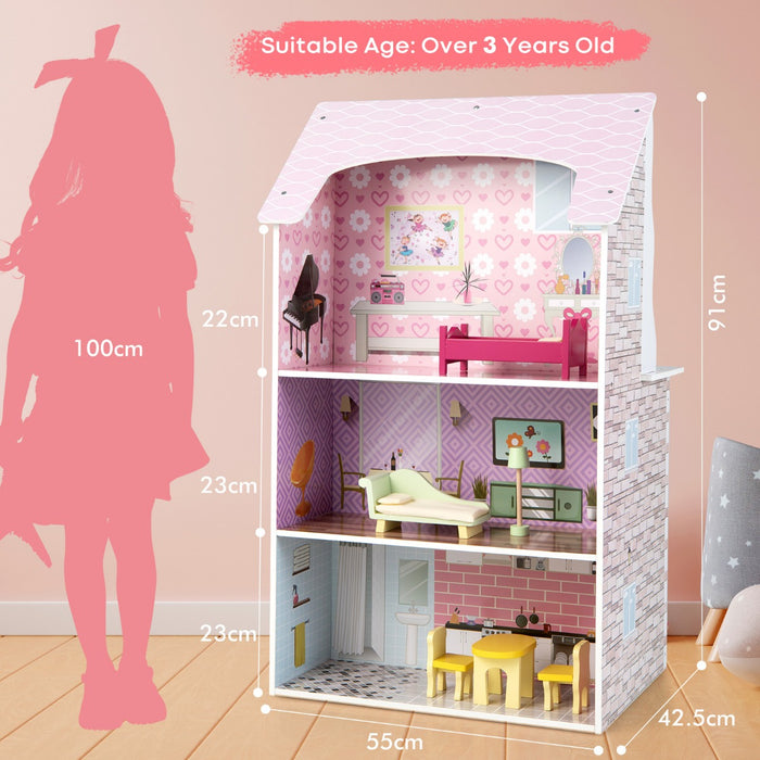 Kitchen & Home Play - 2-in-1 Playset with Dollhouse and 9 Accessories - Perfect for Imaginative Playtime