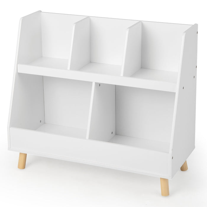 Solid Wood Leg 5-Cube - Kids Bookshelf and Toy Organizer, Complete with Anti-Tipping Kits - Perfect Storage Solution for Children's Room, in White