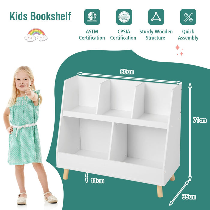 Solid Wood Leg 5-Cube - Kids Bookshelf and Toy Organizer, Complete with Anti-Tipping Kits - Perfect Storage Solution for Children's Room, in White