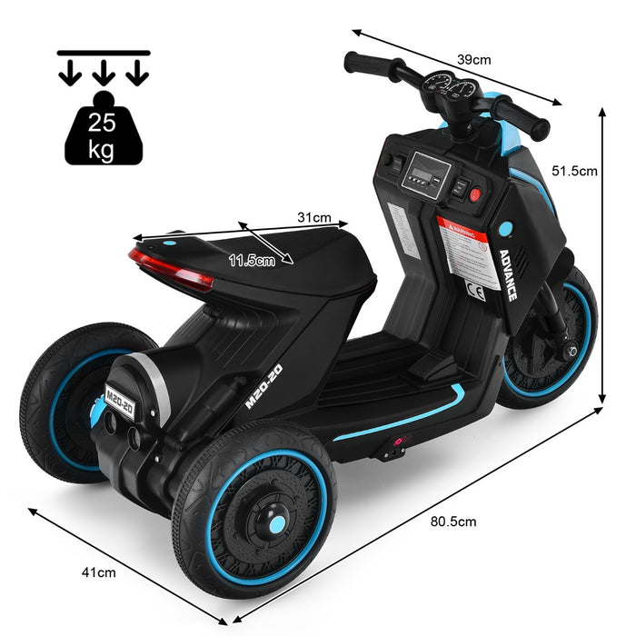 Electric 3-Wheel Kids Motorbike - Features Music and Black Design - Ideal for Fun and Safe Riding Experience for Children