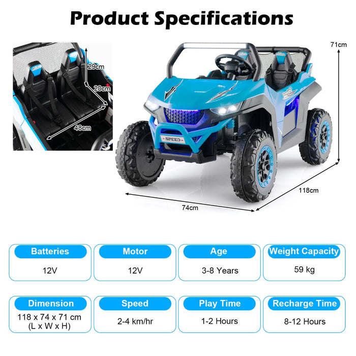 Battery Powered 12V - 2-Seater Kids Electric Car in UTV-Blue - Perfect Outdoor Ride-On Toy for Adventurous Children