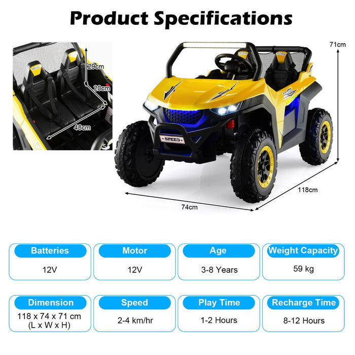 Battery Powered 12V - 2-Seater Kids Electric Car in UTV-Blue - Perfect Outdoor Ride-On Toy for Adventurous Children