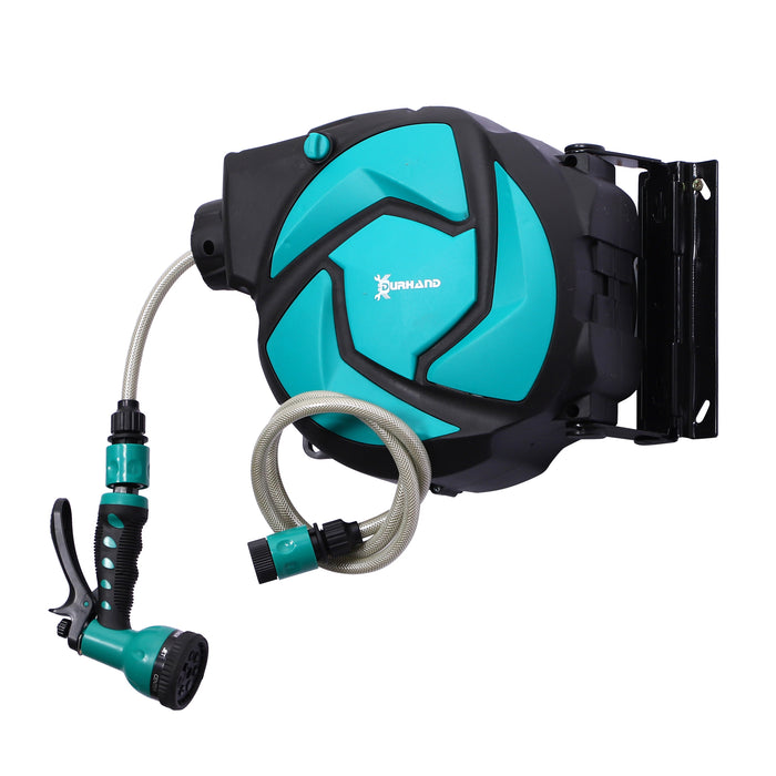 Auto Hose Reel with 7 Spray Patterns - 10m Retractable Garden Watering System, Wall Mounted - Outdoor Watering Solution for Home Gardeners