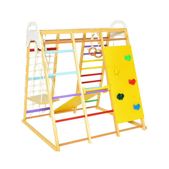 Wooden Jungle Gym Playset - 8-in-1 Climber Set with Monkey Bars - Perfect Outdoor Activity for Kids