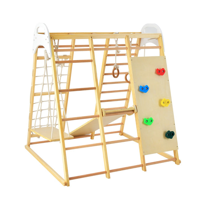 Wooden Jungle Gym Playset - 8-in-1 Climber Set with Monkey Bars - Perfect Outdoor Activity for Kids