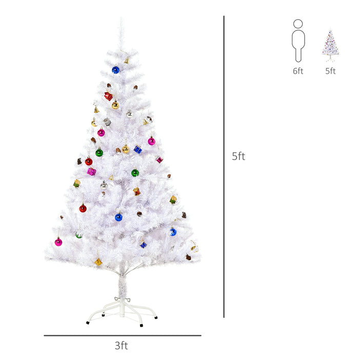 Artificial Christmas Tree with Ornaments - 4.9ft Festive White Holiday Decor with Metal Stand - Perfect for Home & Office Xmas Decoration