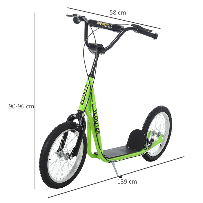 Kids Stunt Kick Scooter with Adjustable Handlebar - 16 Inch Rubber Tires, Dual Brakes, Green - Fun & Safe Ride for Children and Teens