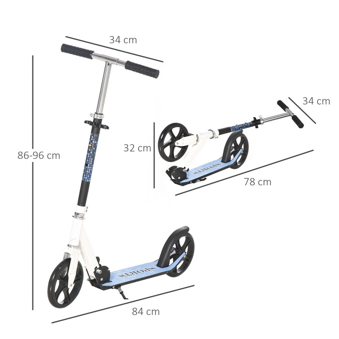 Kids Stunt Scooter with 2 Wheels - Foldable Design, Aluminium Frame & Adjustable Handles for Teens - Ideal for Commuting & Performing Tricks, White & Blue
