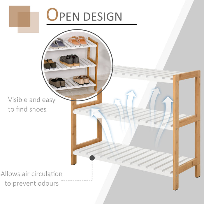 3-Tier Wooden Shoe Rack with Slatted Shelves - Spacious, Hygienic Storage Solution for Home and Hallways - Ideal for Families and Guests, 70x26x57.5cm, Natural Finish
