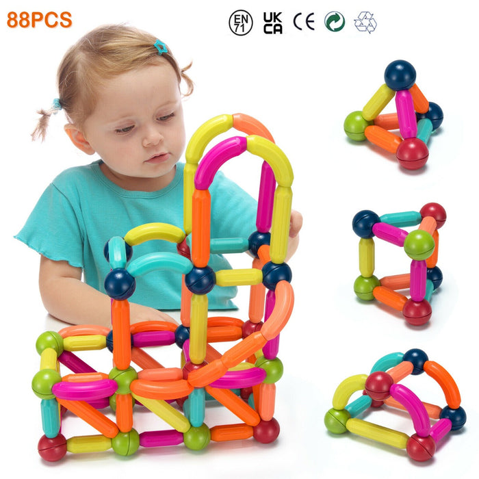 88 Pieces Set - Stacking Balls and Rods for Kids - Ideal Educational Toy for Children Over 3 Years Old
