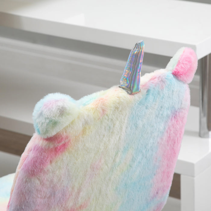 Fluffy Unicorn Mid-Back Office Chair - Swivel Wheel, Cute Rainbow Desk Chair - Ideal for Adding a Pop of Color to Any Workspace
