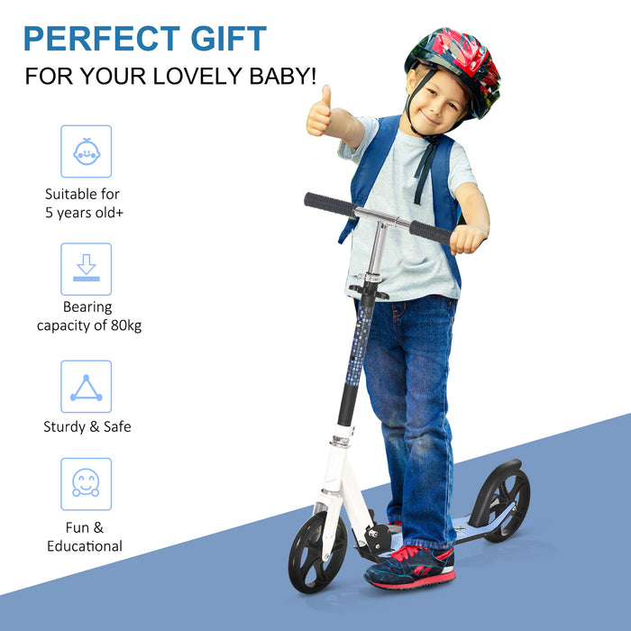 Kids Stunt Scooter with 2 Wheels - Foldable Design, Aluminium Frame & Adjustable Handles for Teens - Ideal for Commuting & Performing Tricks, White & Blue