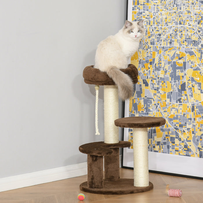 Kitty Scratcher Activity Center - 65 cm Plush Cat Tree with Scratching Posts, Dual Perches & Sisal Rope - Playhouse for Cats and Kittens to Exercise and Relax