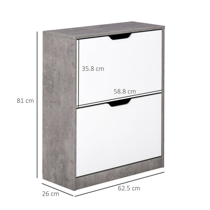 Modern 2-Tier Tipping Shoe Cabinet with Drawer - Wood Rack, Adjustable Shelf, Large-Capacity Storage - Space-Saving Organizer for Up to 8 Pairs of Shoes in Hallway or Entryway