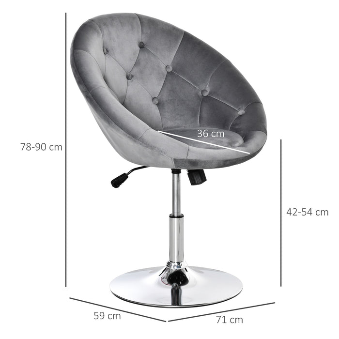 Velvet-Touch Tufted Fabric Swivel Bar Stool - Adjustable Height & Armless Tub Chair Design, Modern Grey - Ideal for Contemporary Dining & Lounge Areas