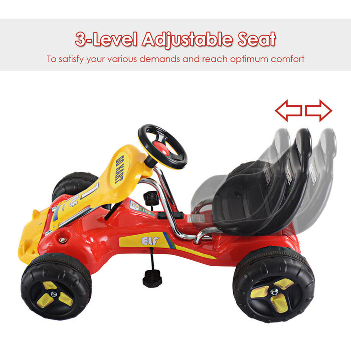 Kid's Outdoor Fun Equipment - Adjustable Seat, Non-Slip Wheels Pedal Go Cart in Vibrant Red - Perfect for Enhancing Balance and Coordination Skills