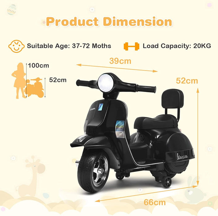VESPA Kids 6V Battery Compatible - Electric Motorbike With Training Wheels - Perfect For Beginners and Children Learning To Balance