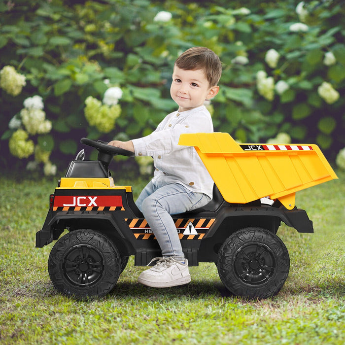 Electric 3-Speed Ride On Dump Truck - Remote Control and Musical Features, in Vibrant Yellow - Ideal Toy for Kids' Active Outdoor Play