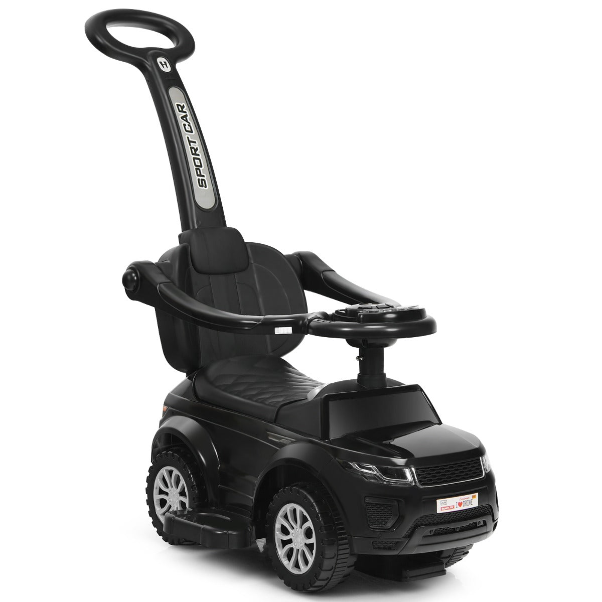 Triple Purpose Ride on Push Car Stroller - Black Sliding Walking Vehicle - Ideal for Early Childhood Motor Skills Development