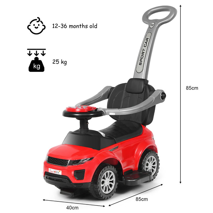 Triple Purpose Ride on Push Car Stroller - Black Sliding Walking Vehicle - Ideal for Early Childhood Motor Skills Development