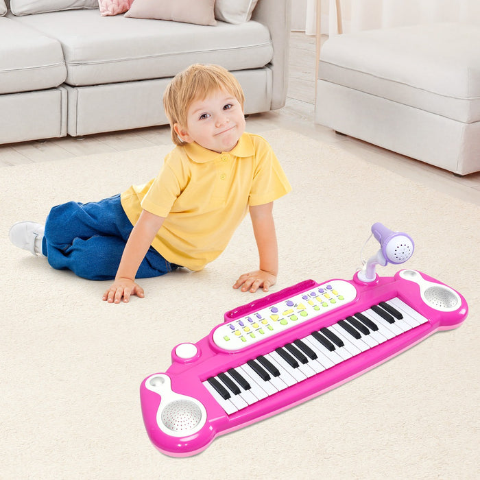 Children's Musical Instrument - 37 Keys Stand Keyboard with Microphone and Light in Blue & Pink - Ideal for Budding Young Musicians