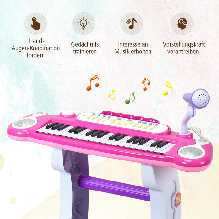 Children's Musical Instrument - 37 Keys Stand Keyboard with Microphone and Light in Blue & Pink - Ideal for Budding Young Musicians