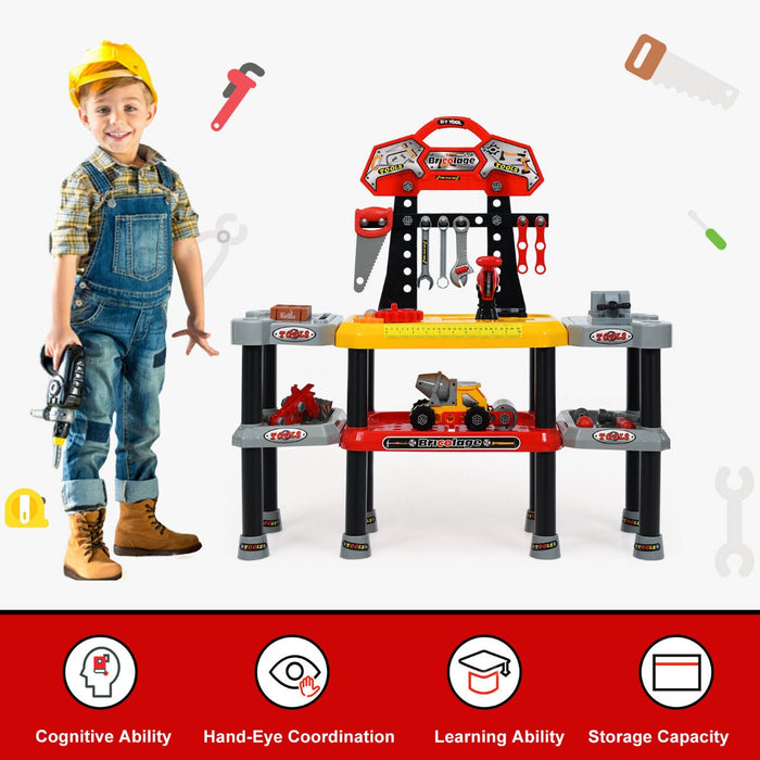 Kids Adventure - 121 Piece Pretend Play Tools Double-Tier Workbench and Construction Toy Set - Perfect for Creative and Imaginary Playtime