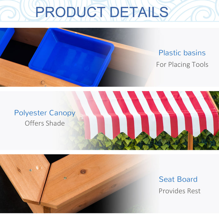 Adjustable Kids Wooden Sandbox - Outdoor Sand Play Station with Bottom Liner and Seats - Perfect for Ages 3-7 with Protective Height-Adjustable Cover
